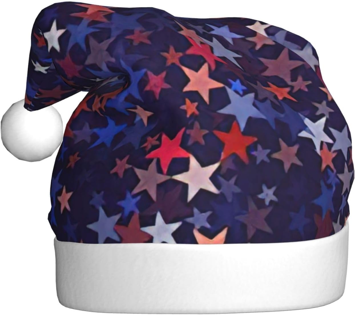 QIN ZHENG Personalized Santa Hat with Red Blue Stars Print