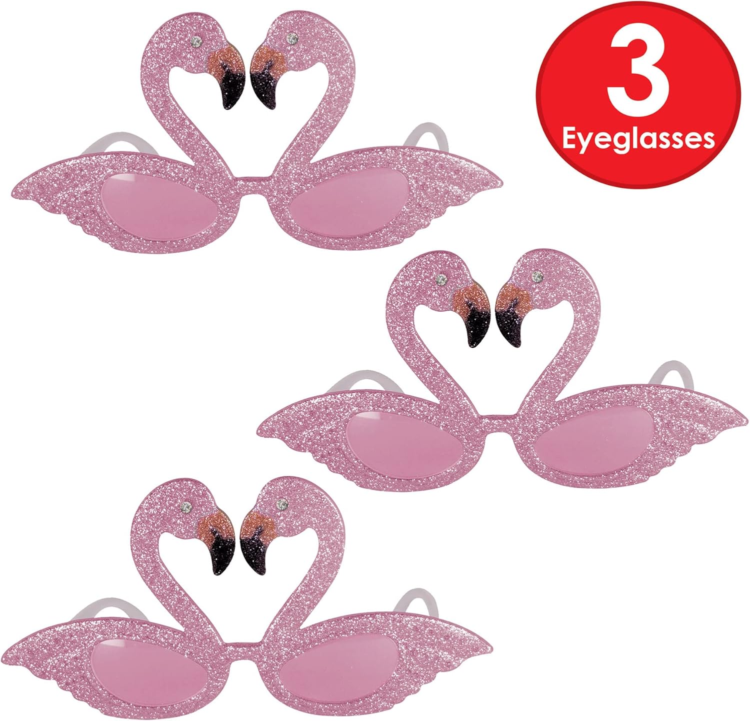 Beistle 3 Piece Glittered Flamingo Novelty Glasses for Luau Party Favors