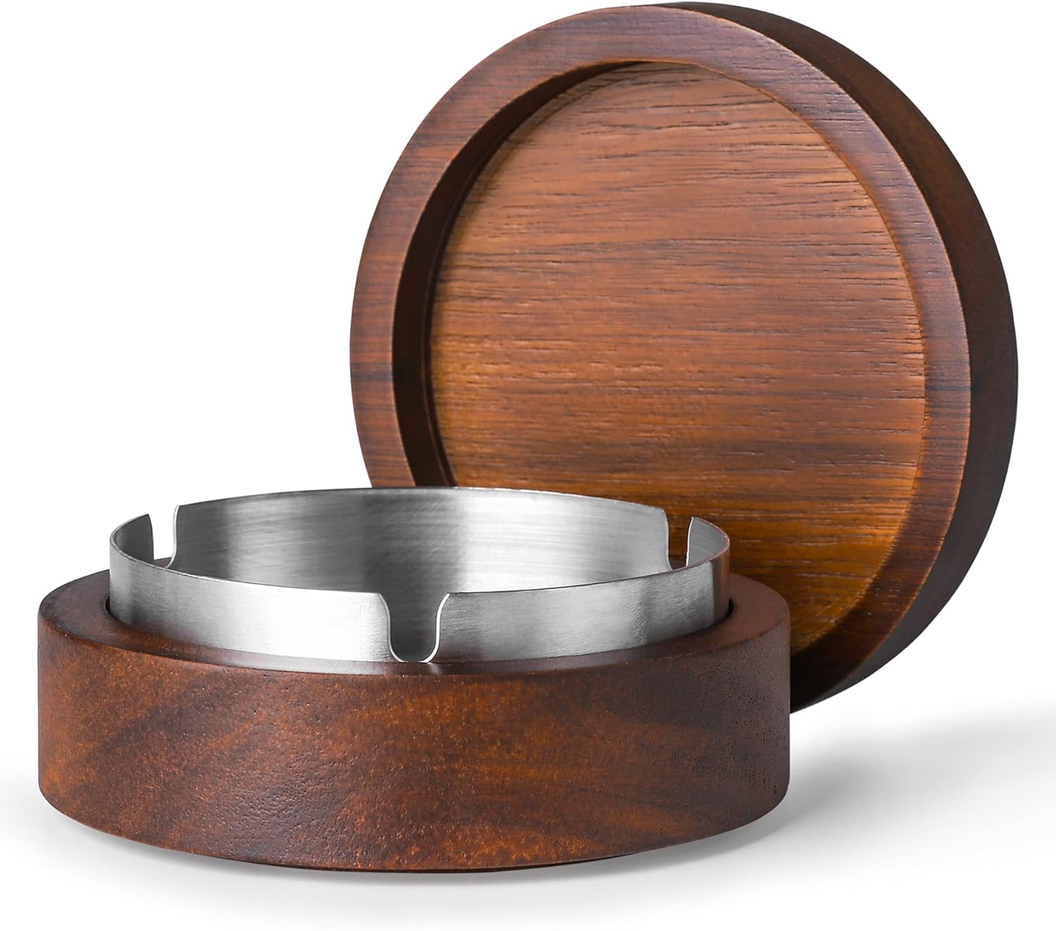Wooden Ashtray with Lid and Stainless Steel Liner