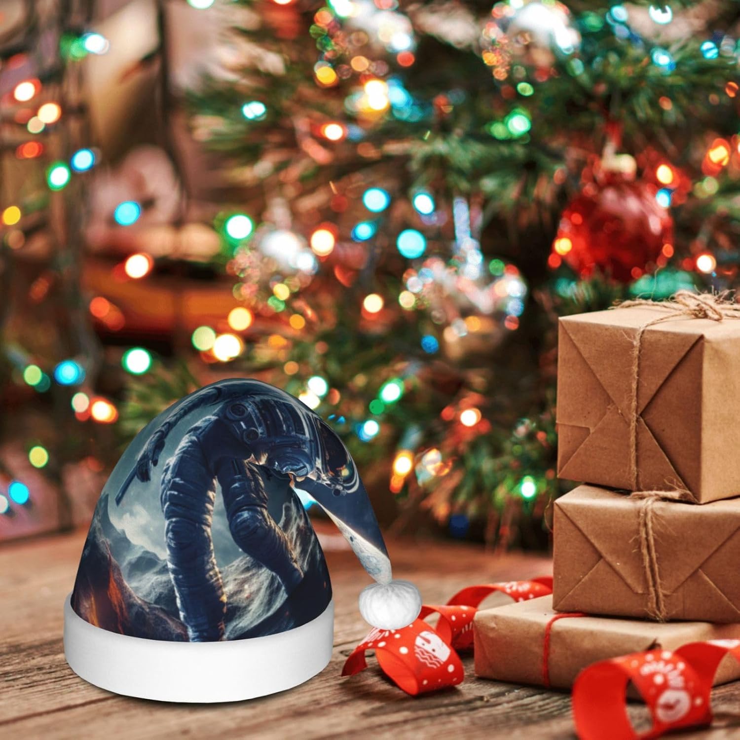 QINZHENG Galaxy Print Santa Hat for Women