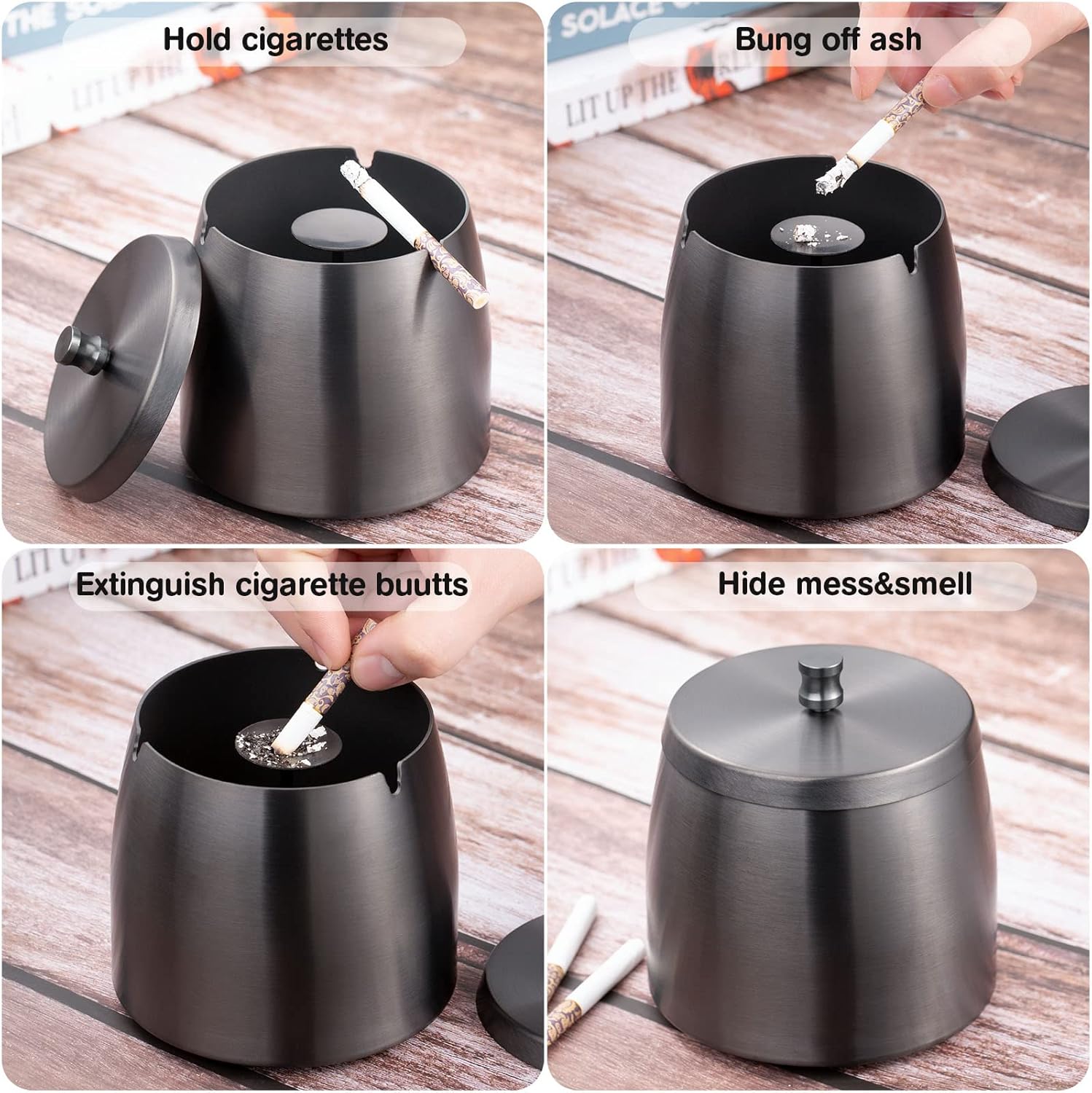 Yangbaga XL Windproof Ashtray with Lid for Cigarettes