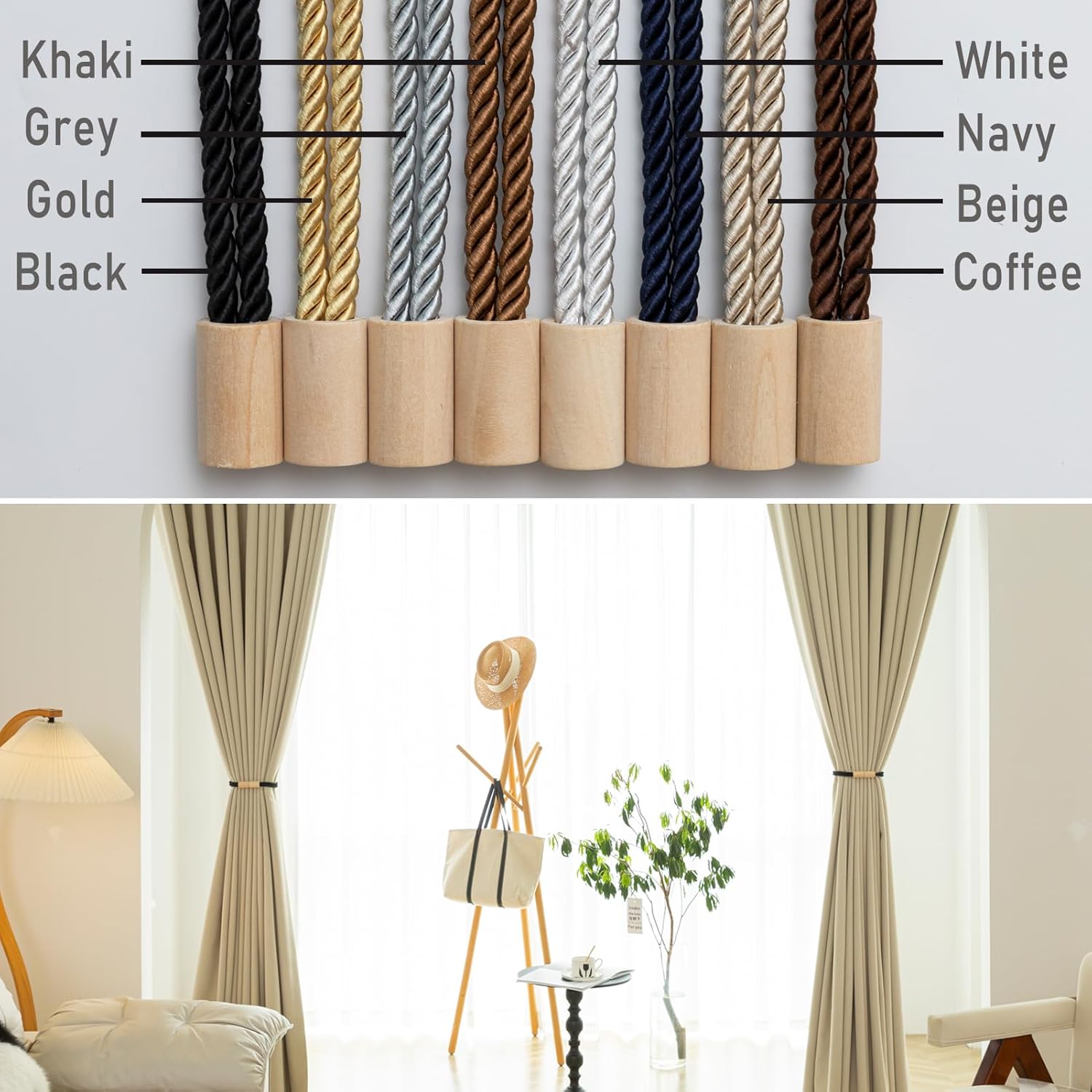 Contoeey Magnetic Boho Curtain Holders 2 Pack Black