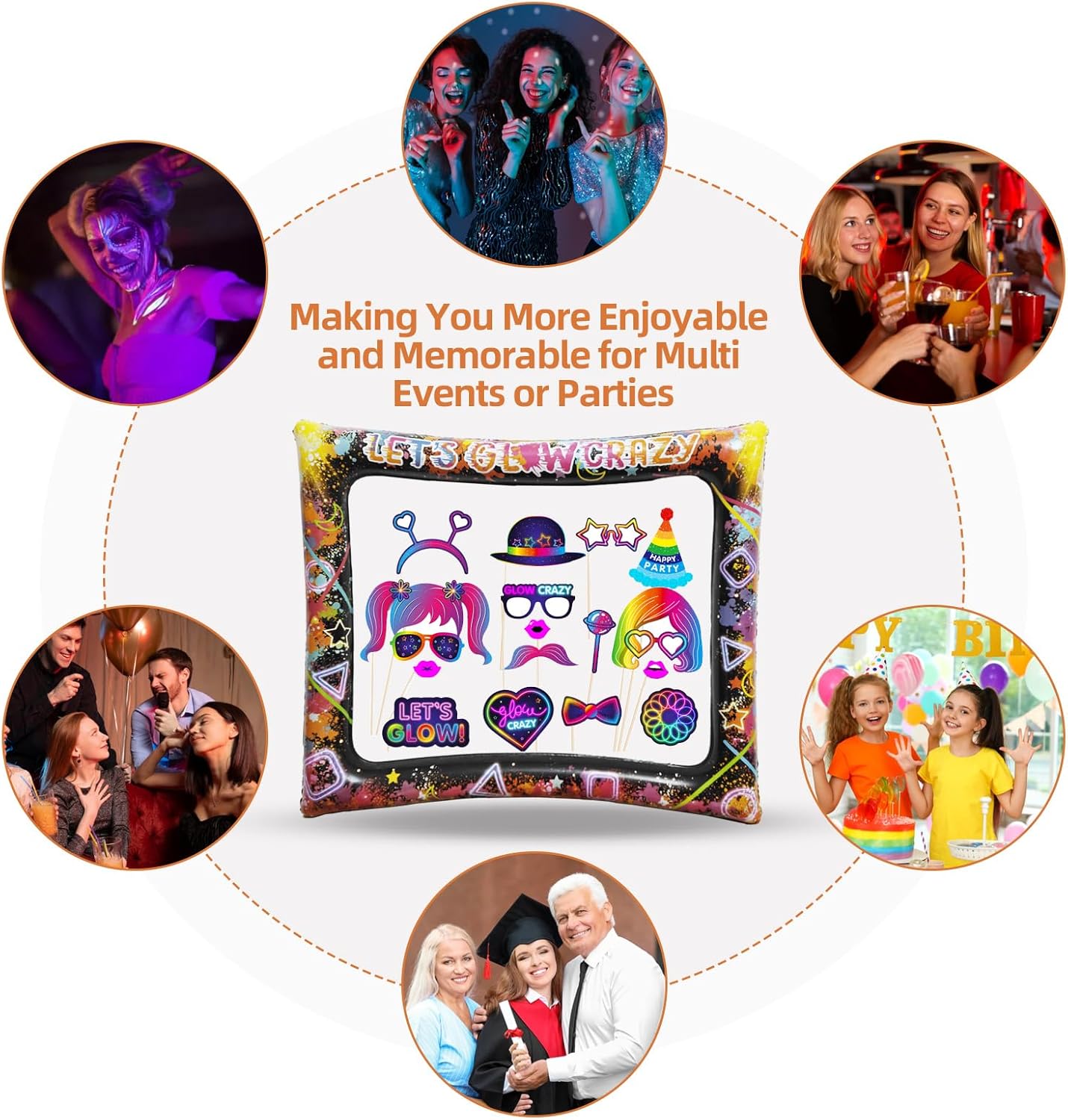 25pcs Neon Glow Party Photo Booth Props with Lets Glow Inflatable Selfie Frame