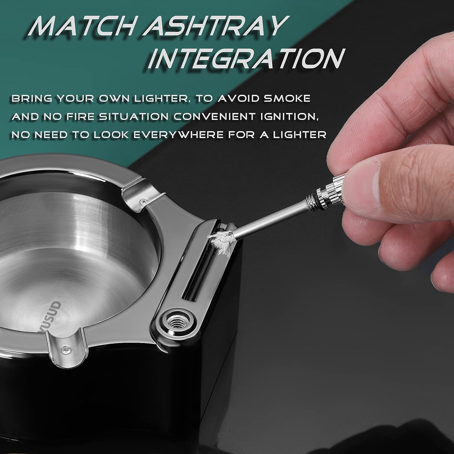 YUSUD Large Cigarette Ashtray with Match Lighter