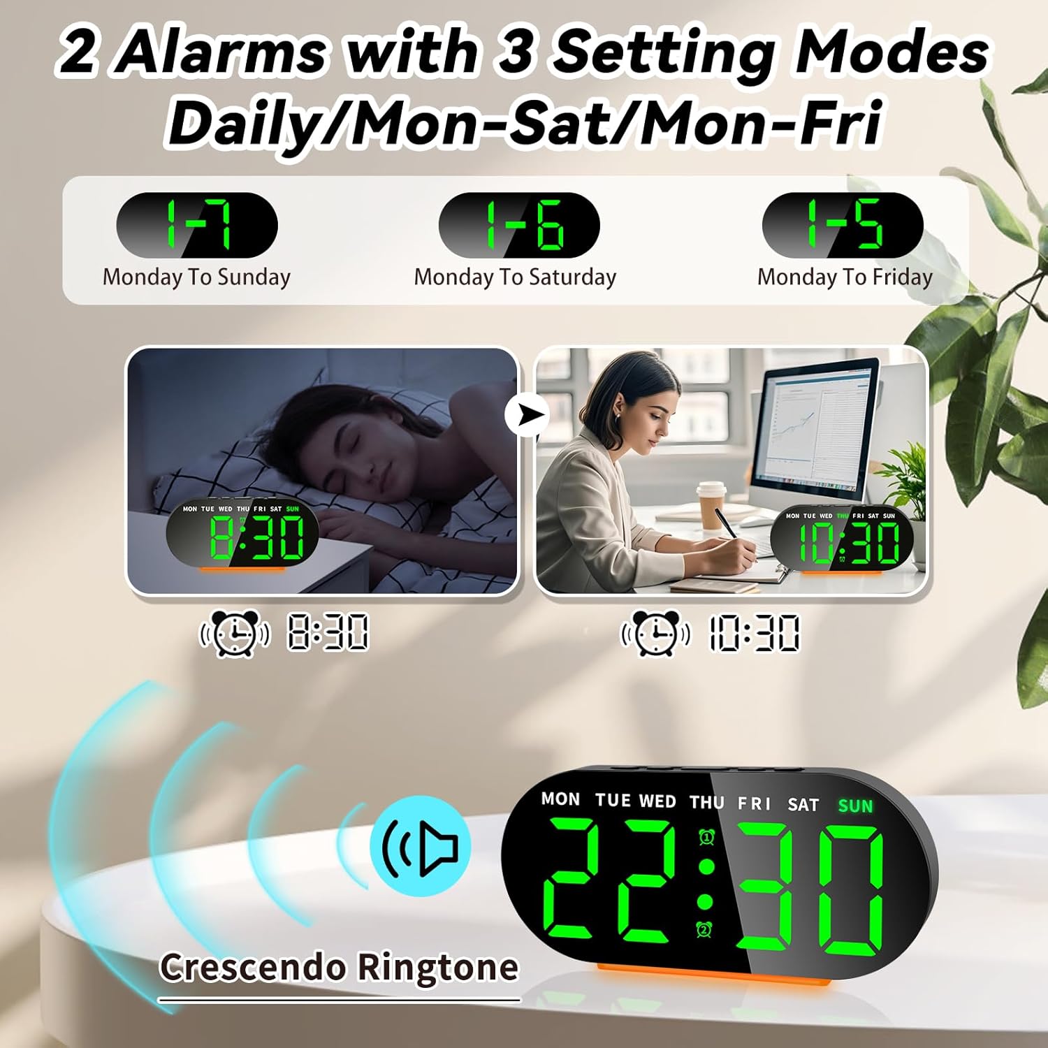 DTKID Digital Alarm Clock with Dual Alarms and Snooze