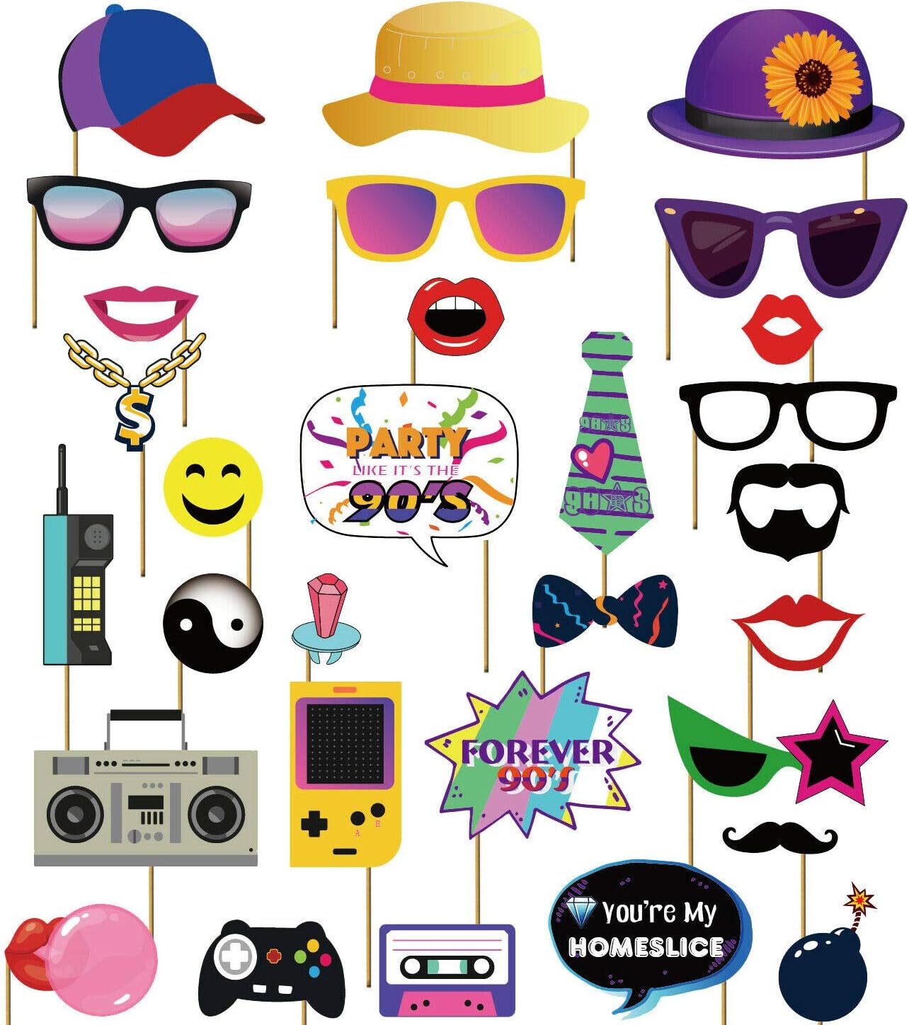 SWYOUN 30PCS 90s Throwback Party Photo Booth Props