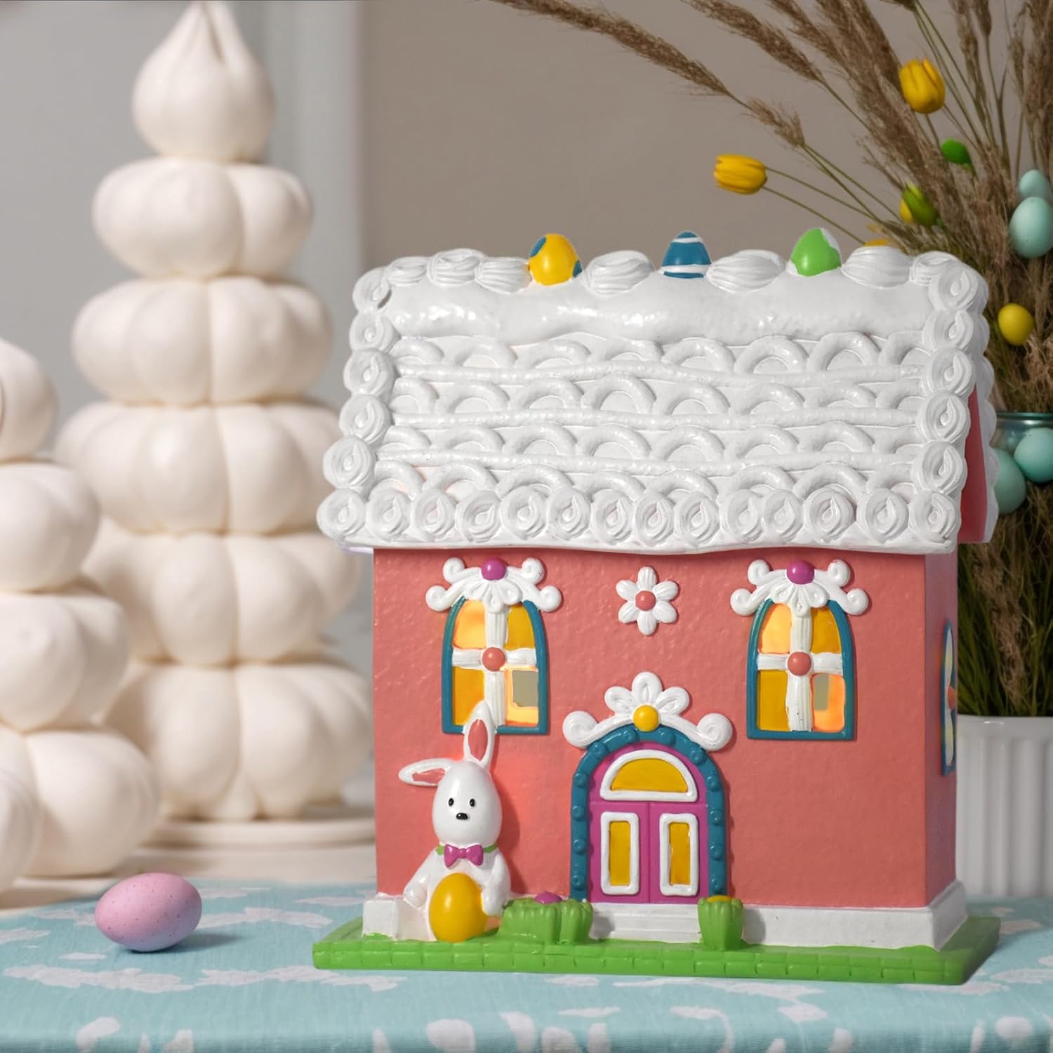 Easter Village Houses with LED Lights Indoor Decor