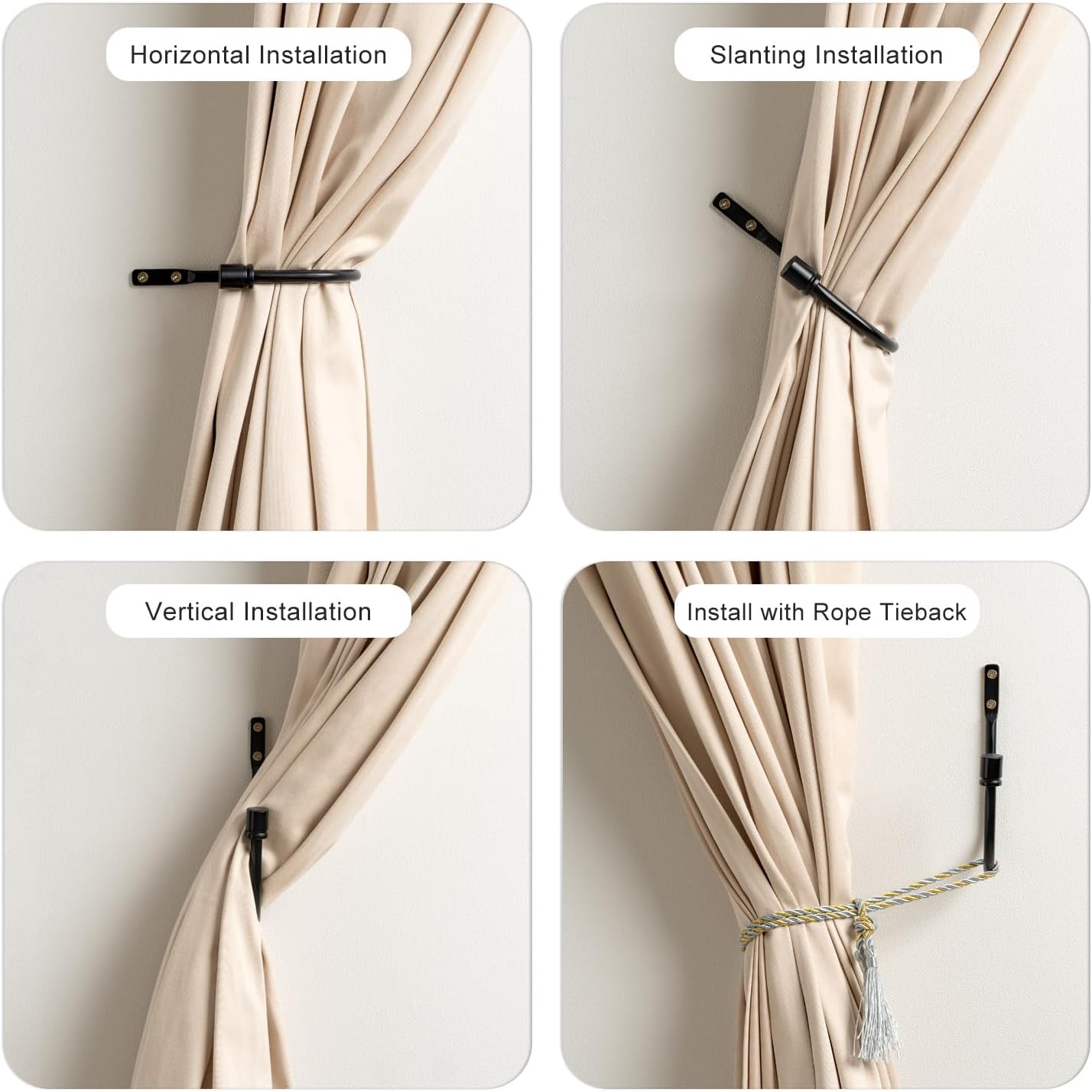Black Curtain Holdbacks 2 Pack Metal Tiebacks Hooks