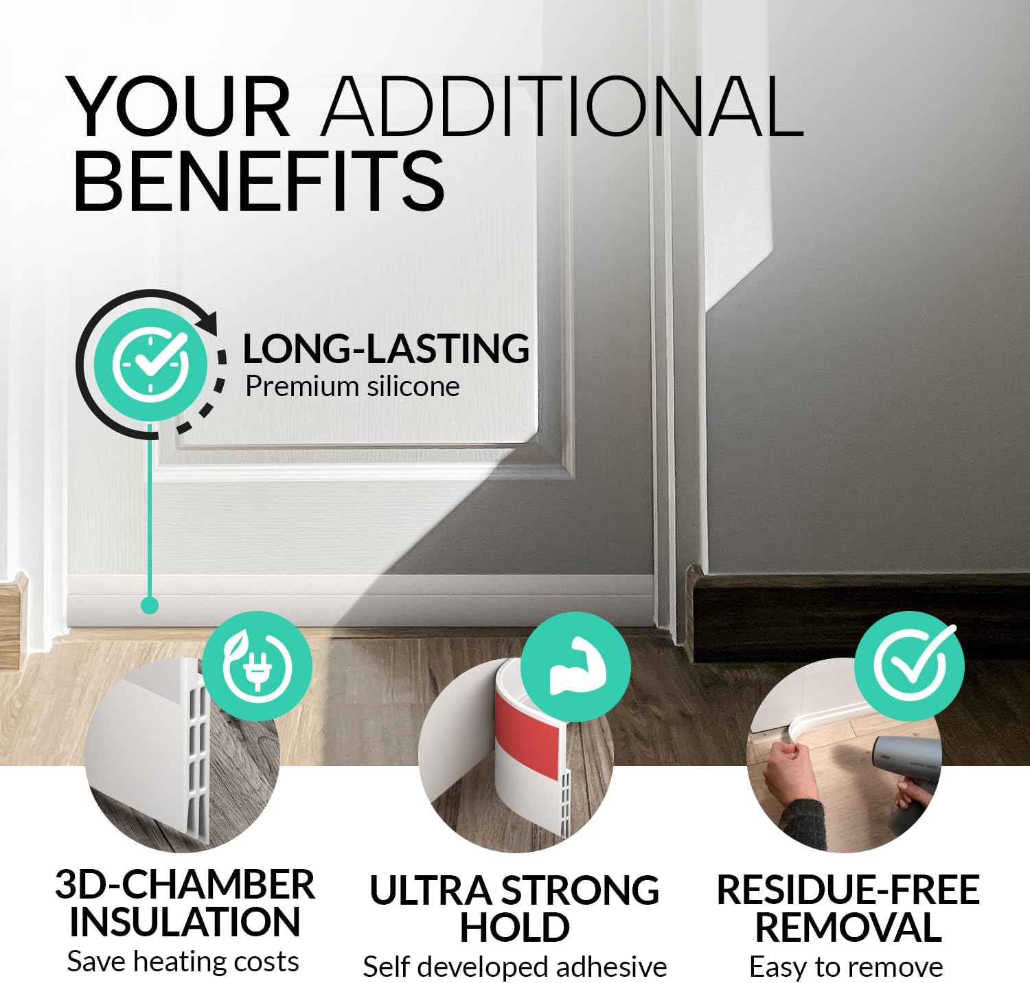Vellure Door Draft Stopper - Premium Door Sweep 5x39 White