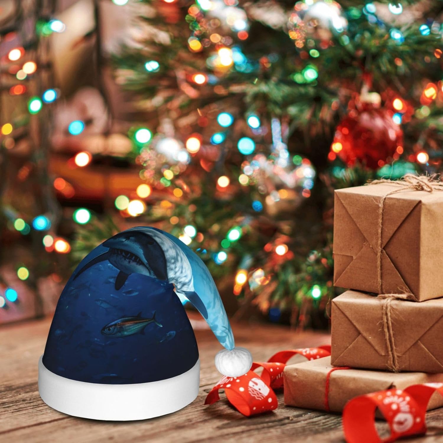 Personalized Santa Hat with Shark Print for Women