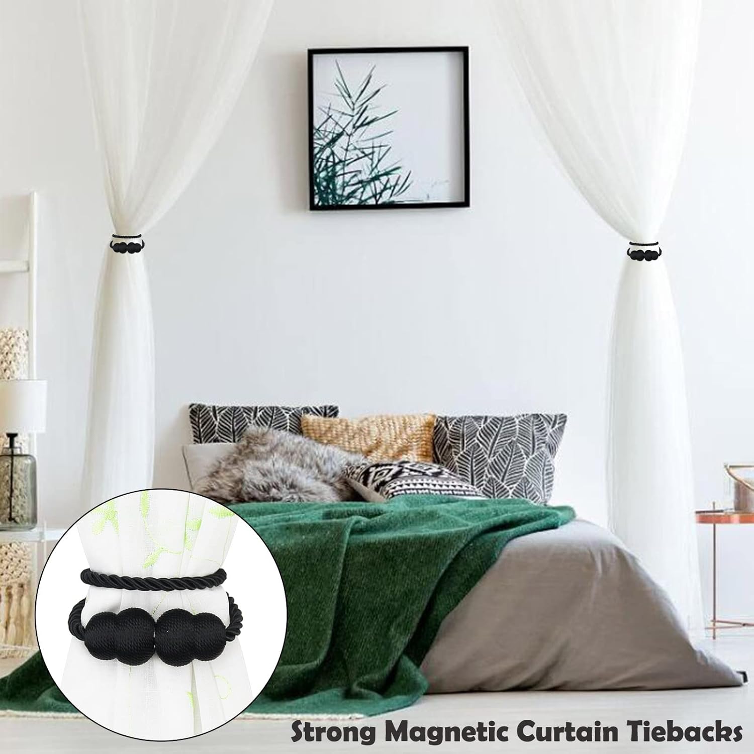 Magnetic Curtain Tiebacks 4 Pack Black Elegant Holders for Curtains