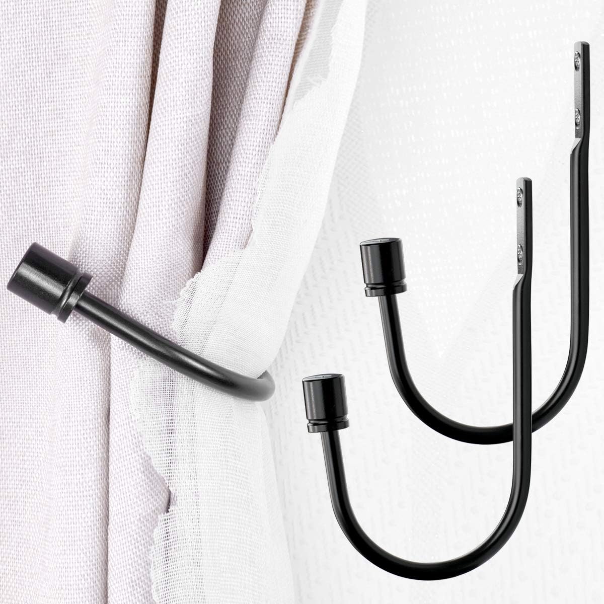 iLoft Metal Curtain Holdbacks U Shaped Hooks Wall Mounted Black 2pcs