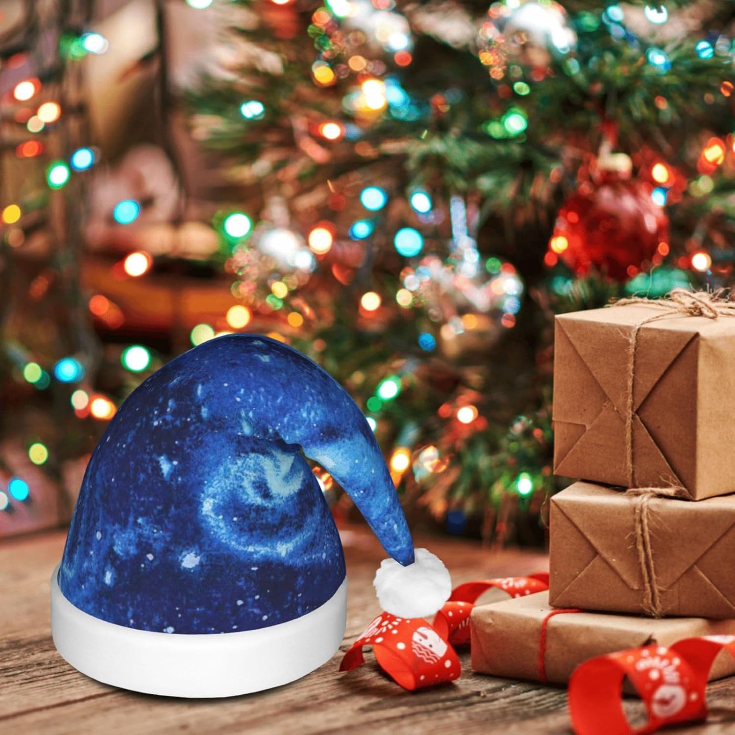 QINZHENG Blue Universe LED Santa Hat for Christmas Party