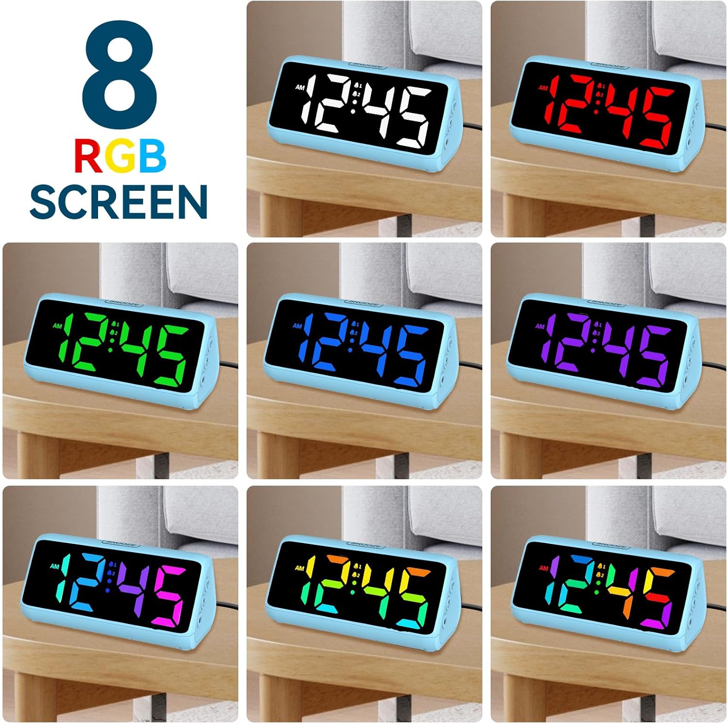 Netzu Loud Alarm Clock with RGB Display and 2 Alarms