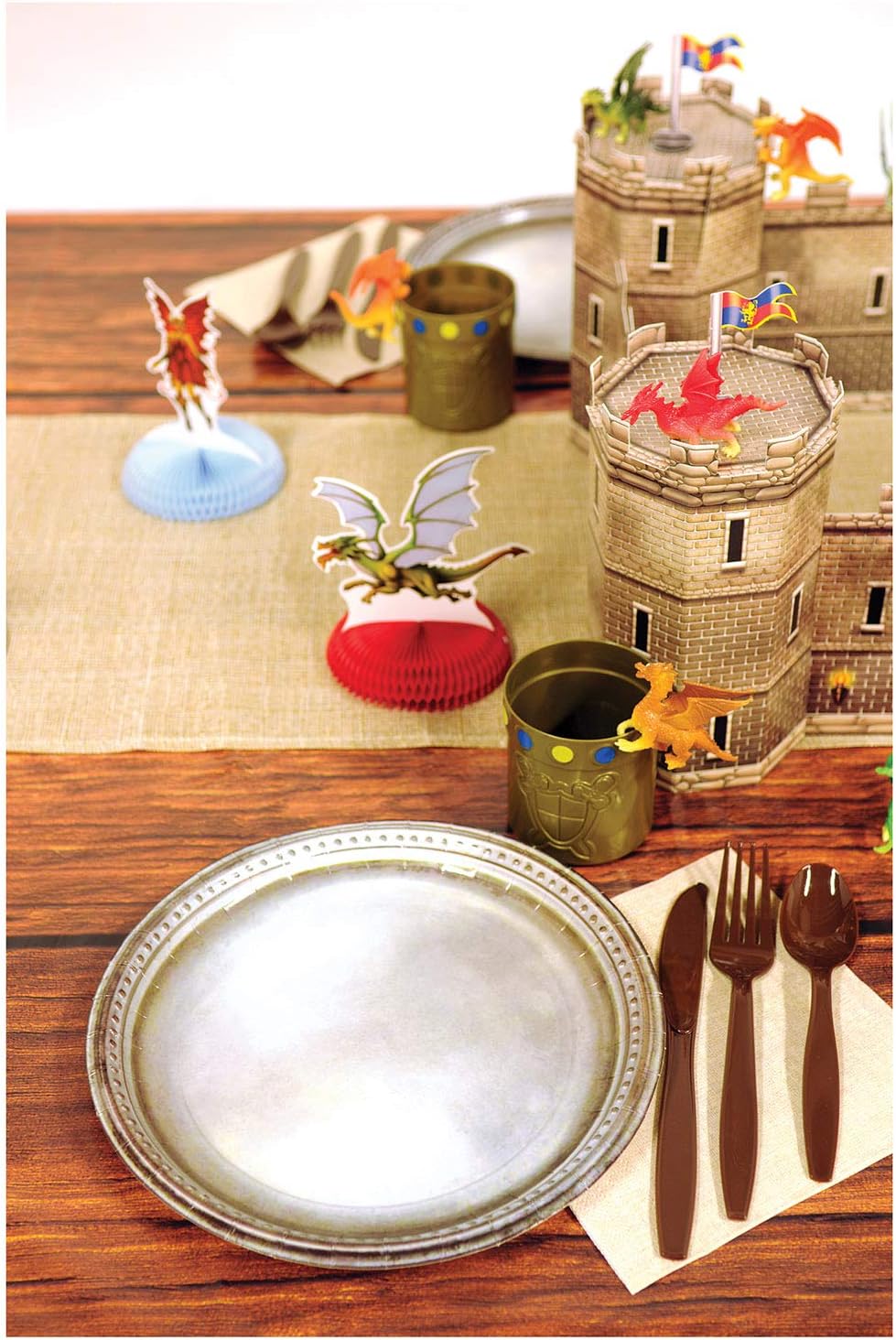 Beistle 16 Piece Disposable Pewter Plates 9 Inch Gray Medieval Party