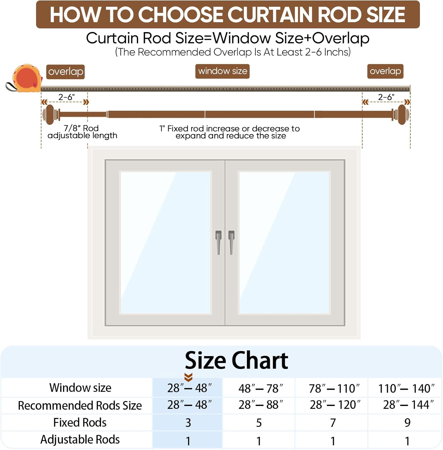 SIMEWIN Bronze Curtain Rods 28-48 Inches Adjustable Classic Finials