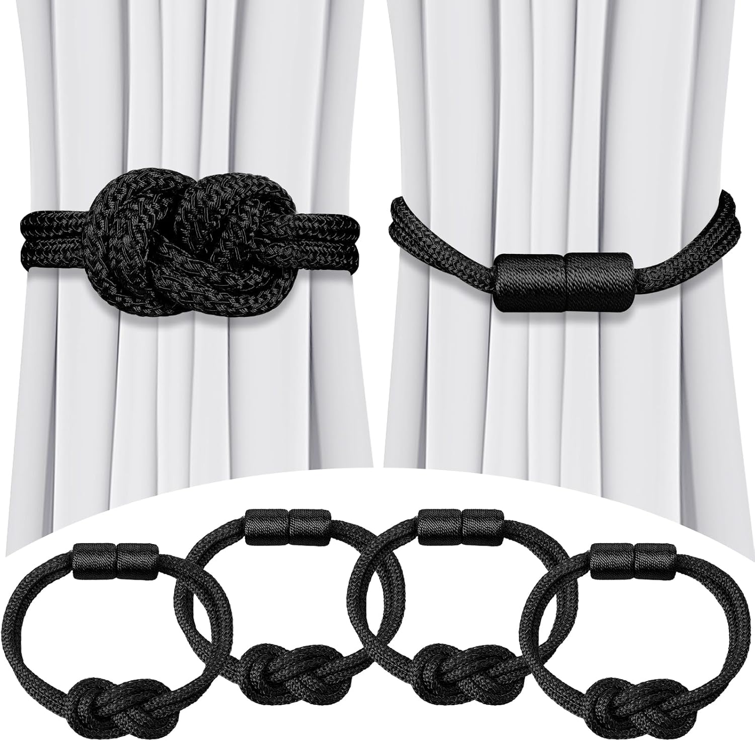 Queekay 4 Pcs Magnetic Curtain Tiebacks Black