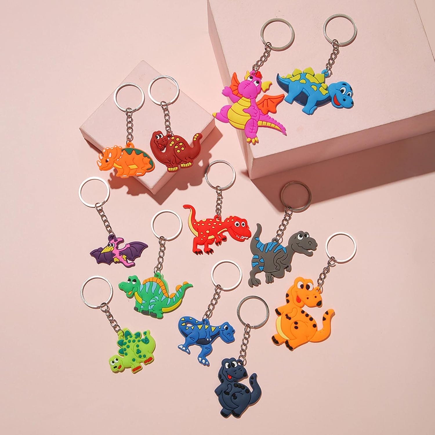 12 Pcs Dinosaur Keychains for Party Supplies and School Bags