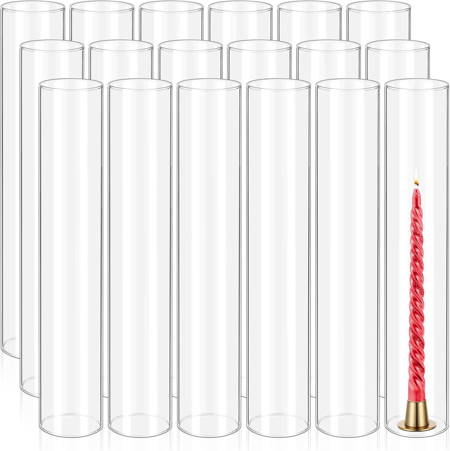 18 Pcs Open Ended Clear Glass Hurricane Candle Holders