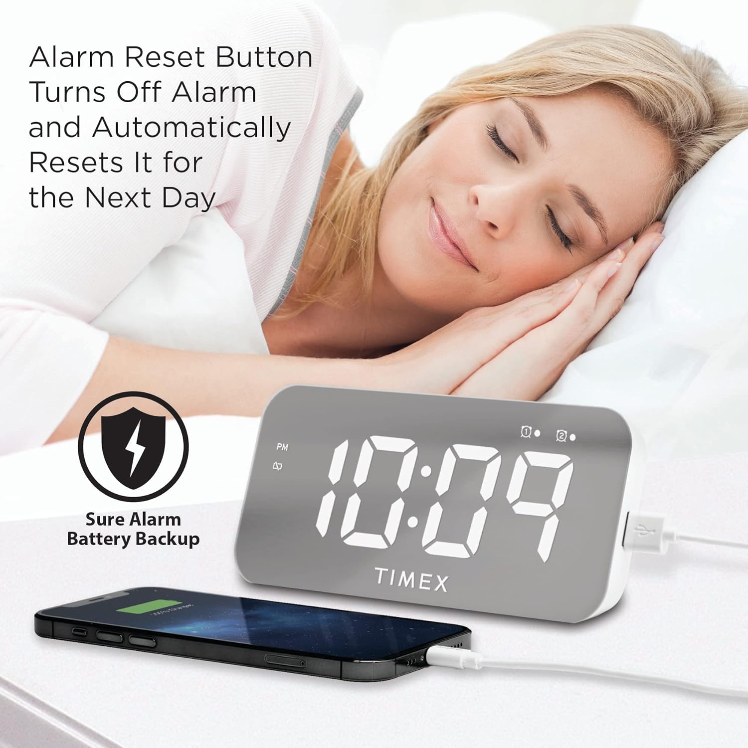 Timex Digital Alarm Clock with USB Charger and Large Display