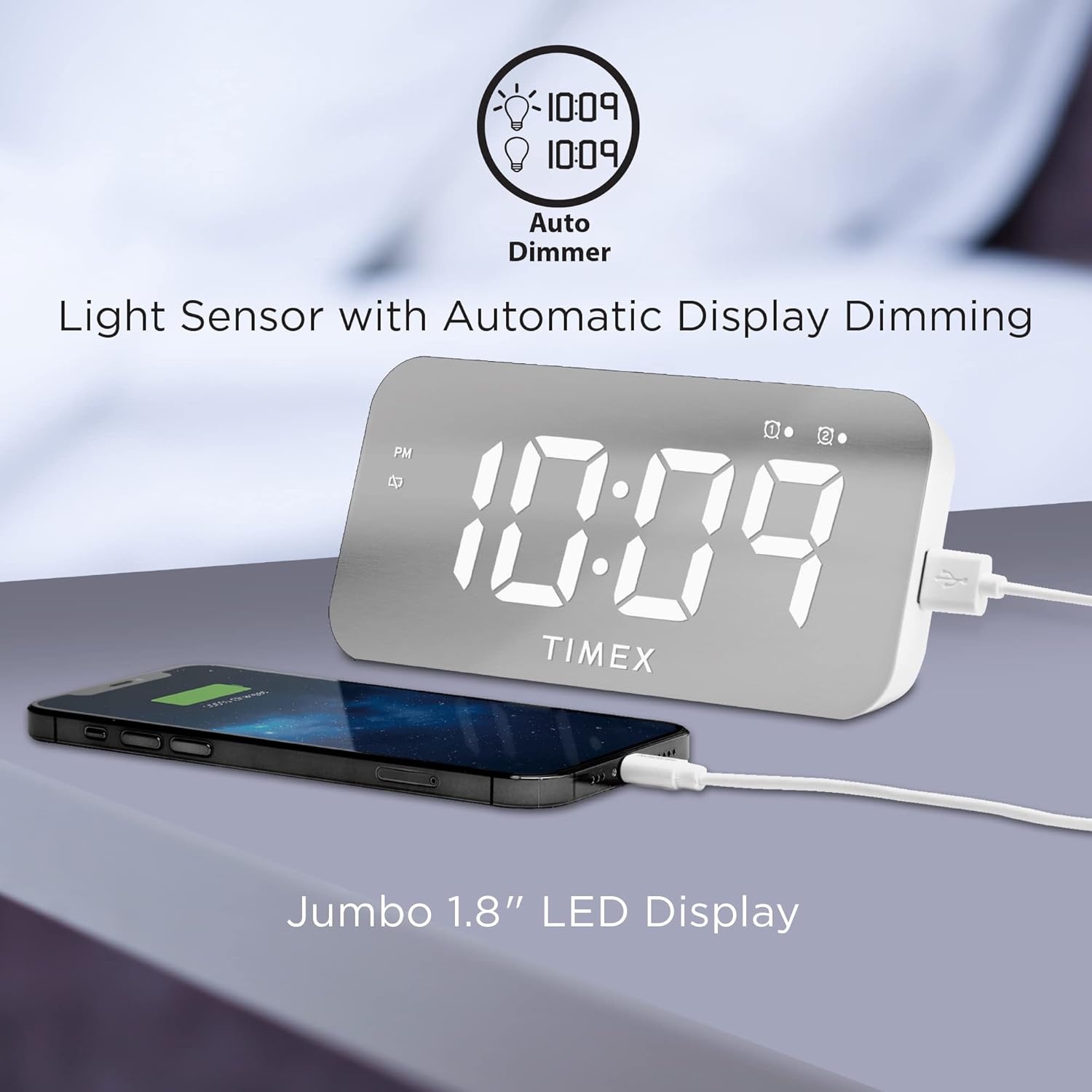 Timex Digital Alarm Clock with USB Charger and Large Display