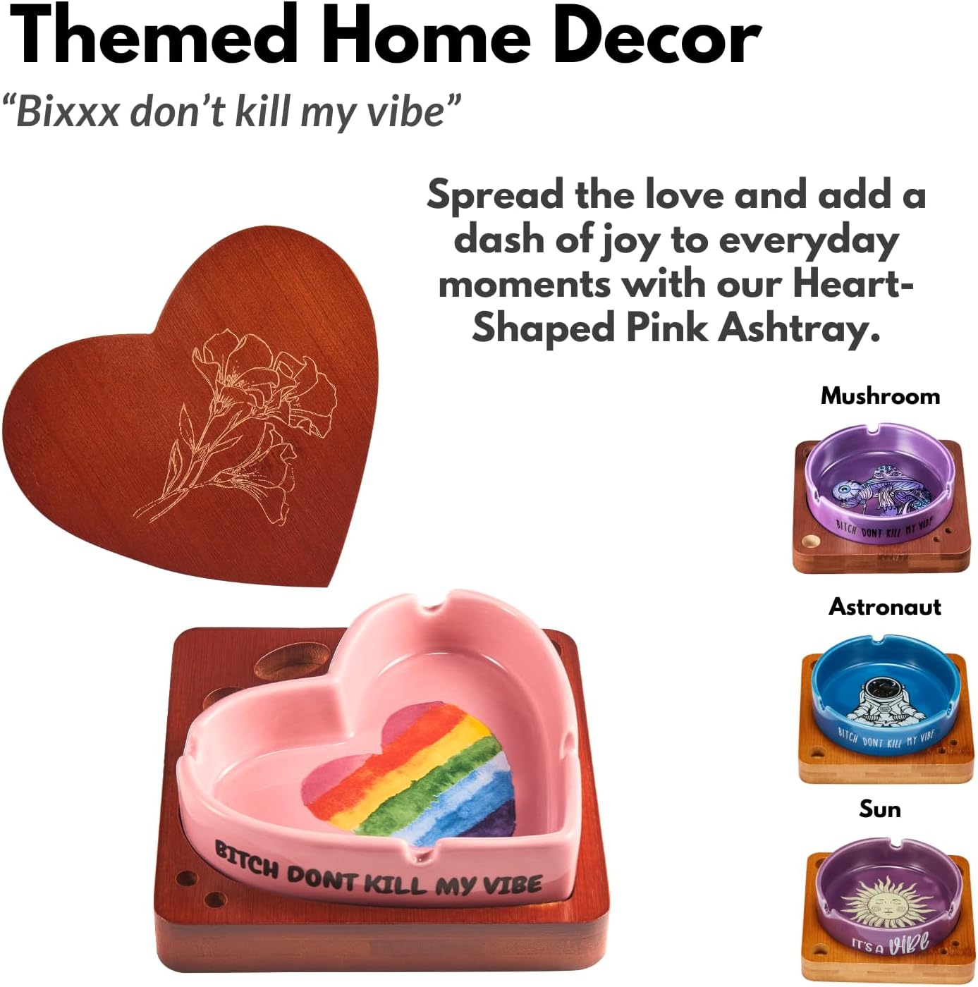 Cute Pink Heart Ceramic Ashtray with Lighter Holder