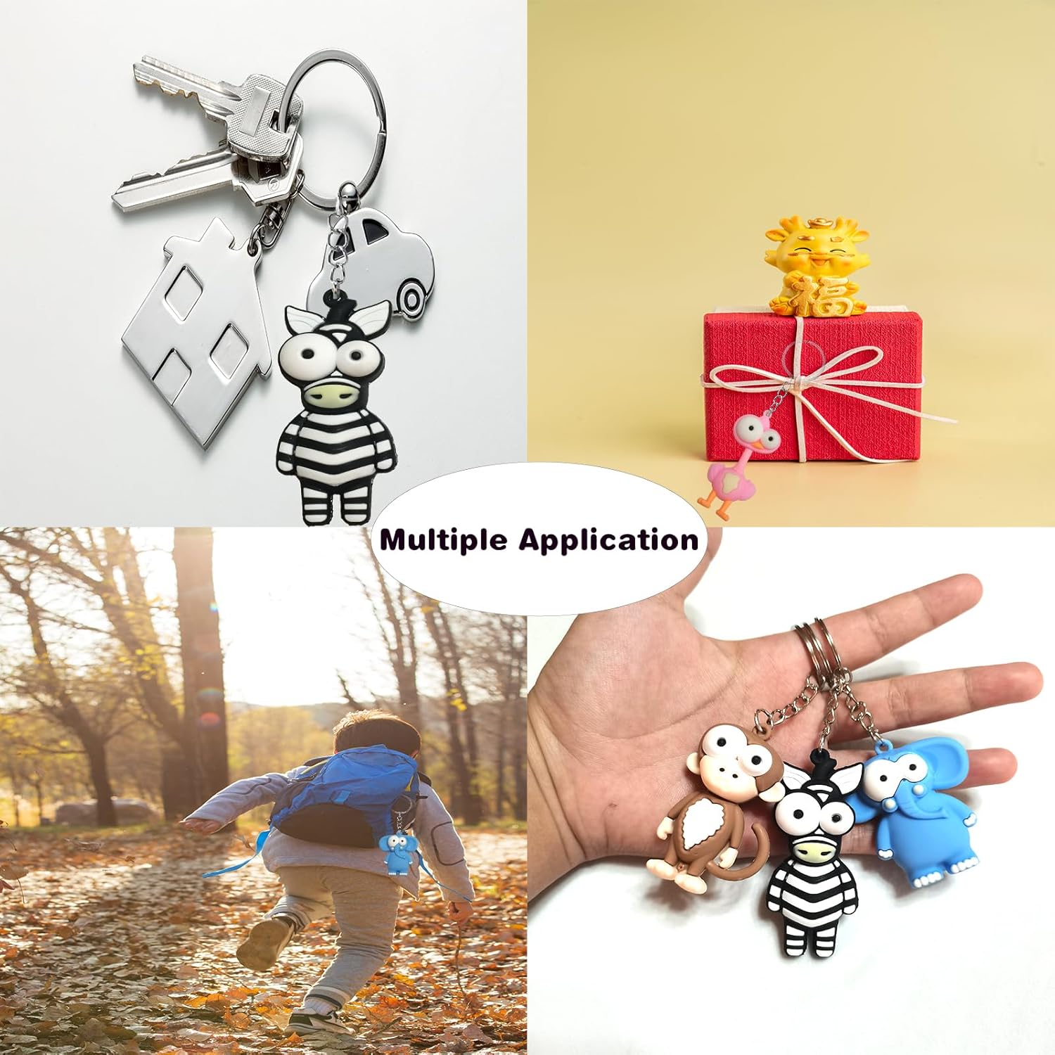 24 Pcs Rubber Animal Keychains Bulk