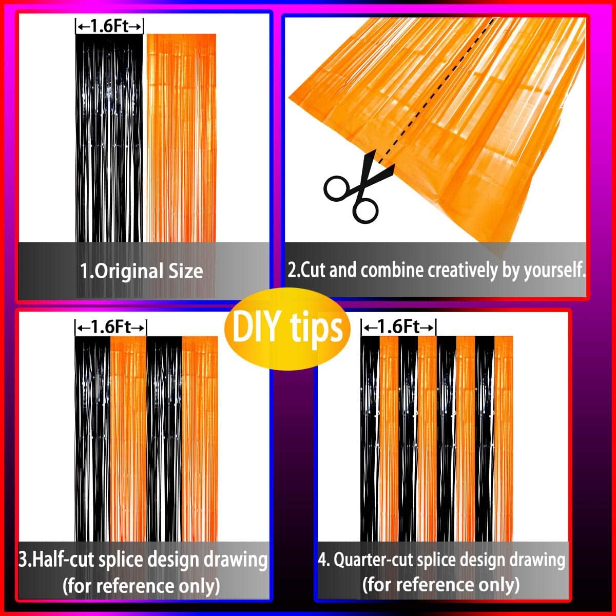 Black Orange Party Tinsel Foil Fringe Curtains