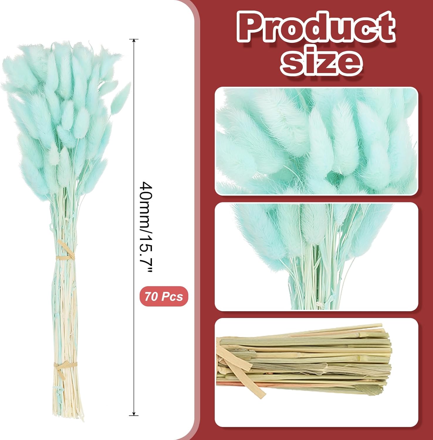 PATIKIL 157in Light Blue Bunny Tails Dried Flowers 70pcs