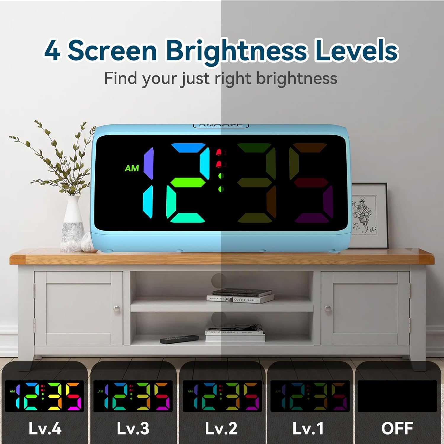 Netzu Loud Alarm Clock with RGB Display and 2 Alarms