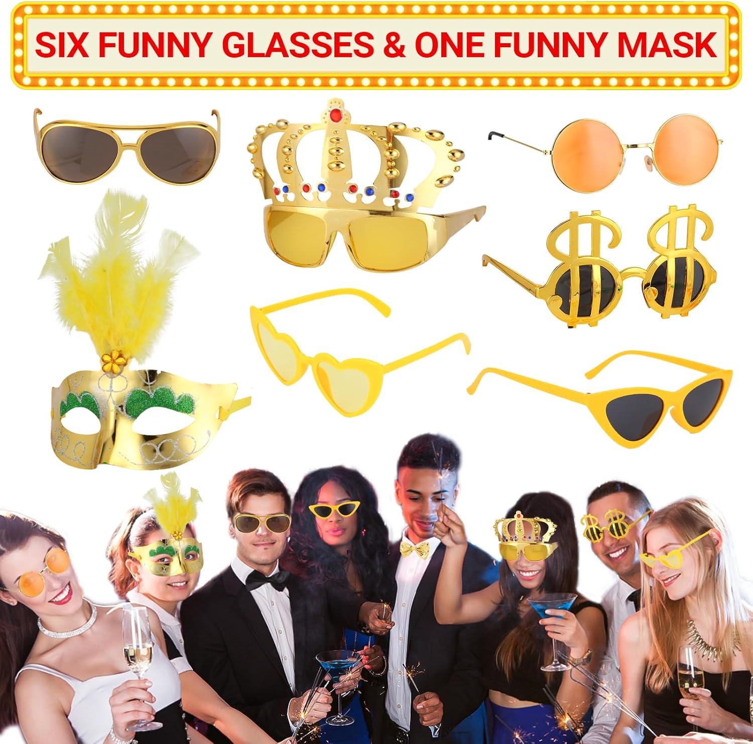 Gold Party Photo Booth Props Set for Adults