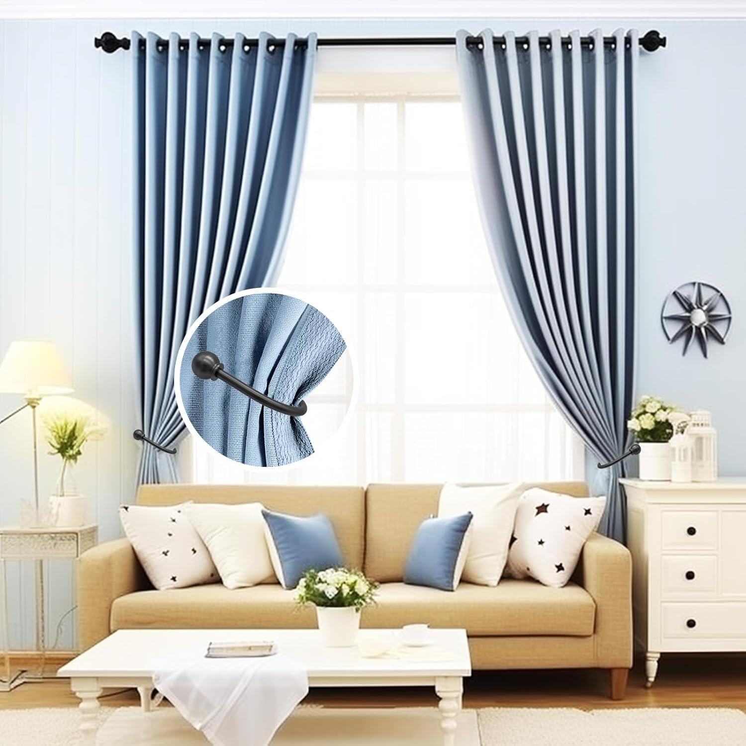 ARNORX Curtain Holdbacks with French Ball Ends 2PCS Matte Black