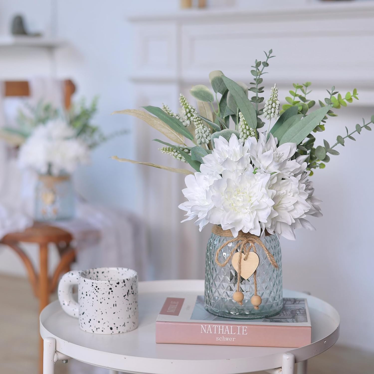 White Artificial Flowers with Vase Rustic Farmhouse Decor
