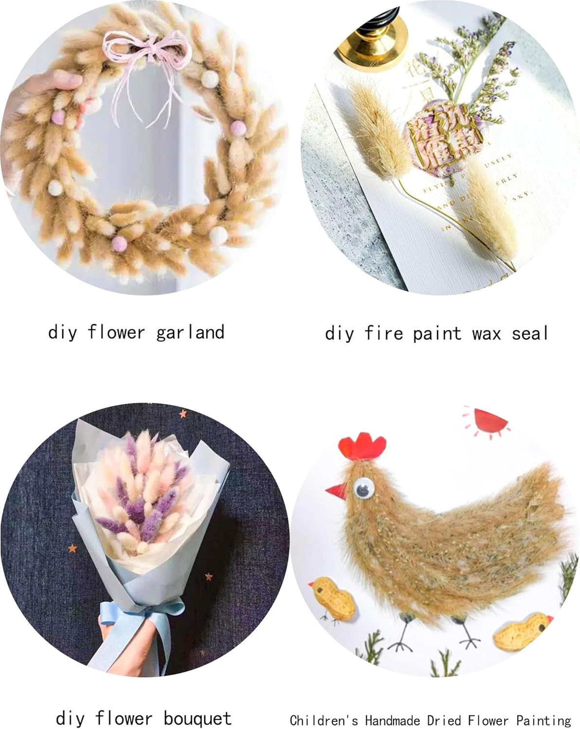 Xins Convey 120pcs Dried Rabbit Tails Natural Flowers
