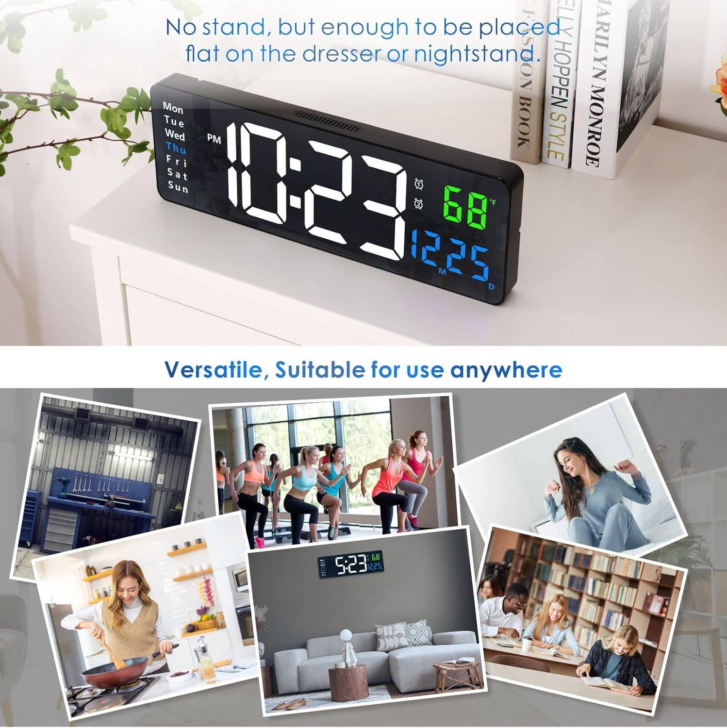 Plumeet 16 Inch Large Digital Wall Clock with Remote Control and 2 Alarm
