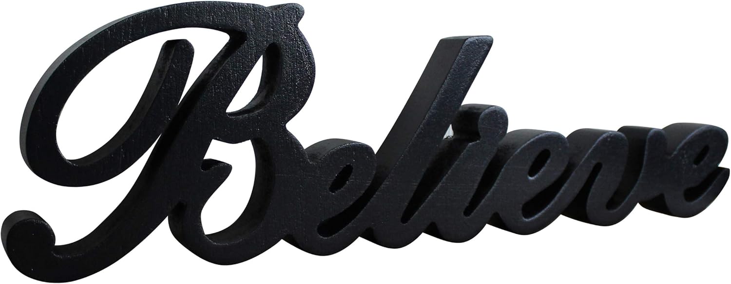 Matt Black Wooden Words Sign Believe Free Standing Wall Art