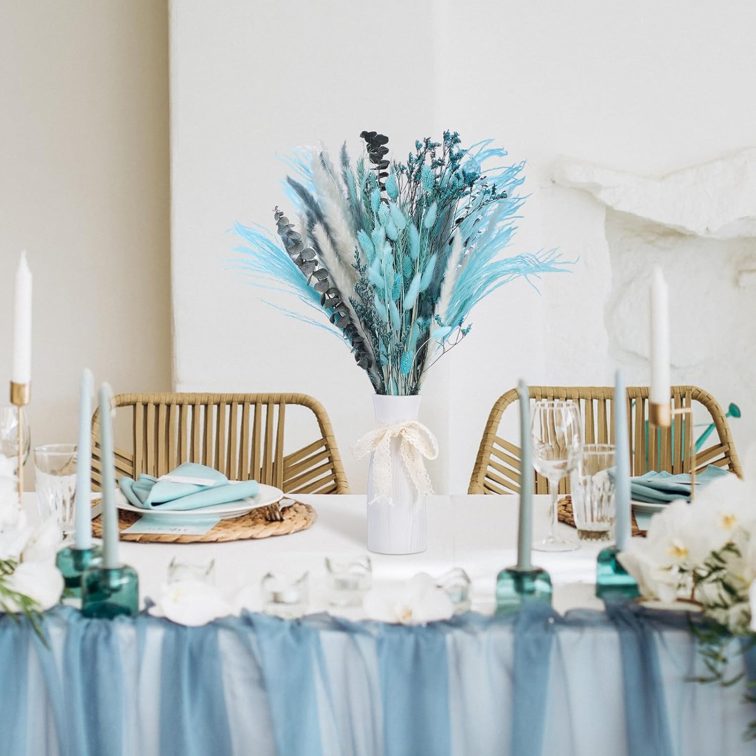 120 Pcs Blue Dried Pampas Grass Decor Bouquet