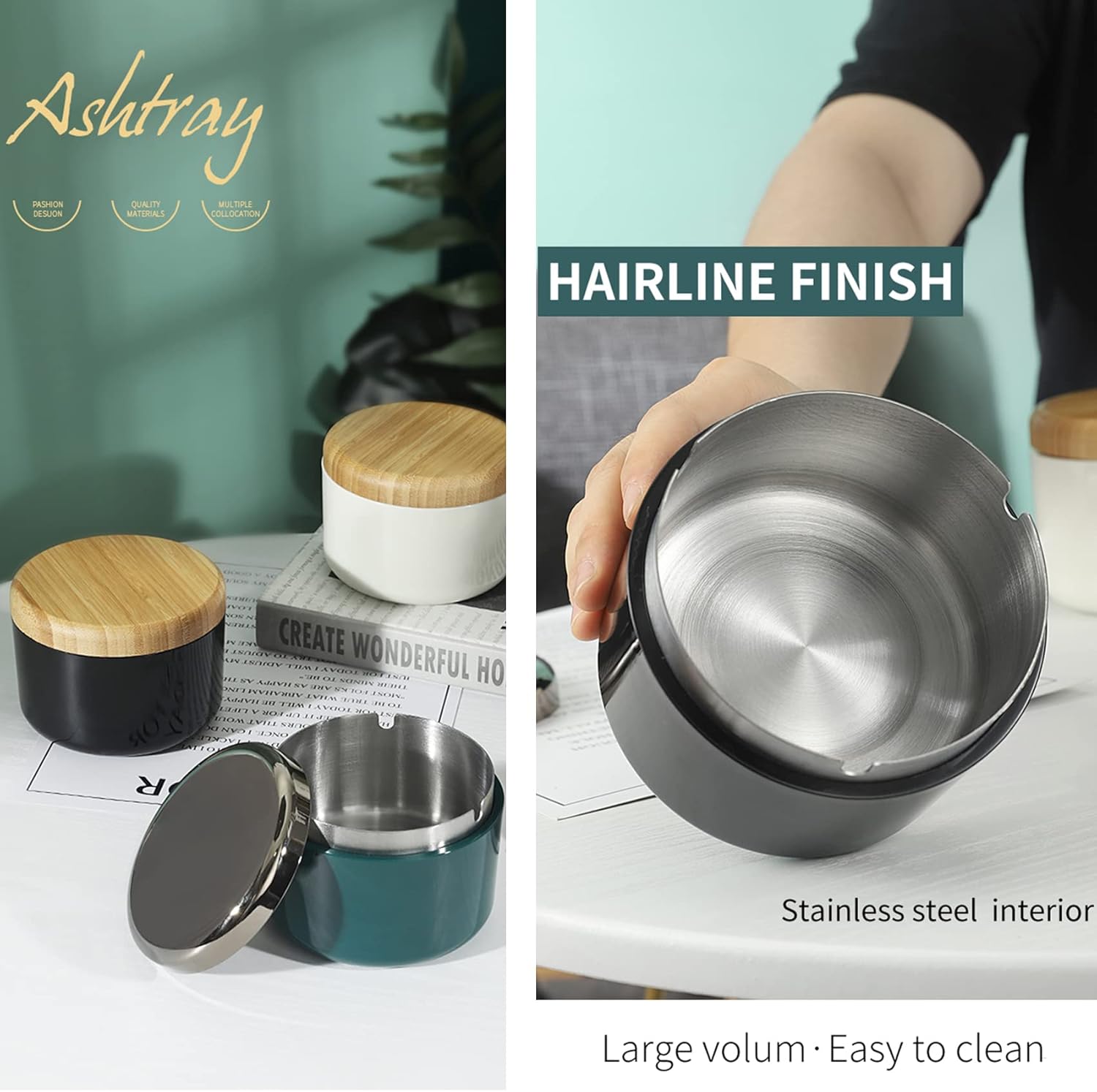 Modern Outdoor Cigarette Ashtray with Lid and Stainless Steel Inner Liner