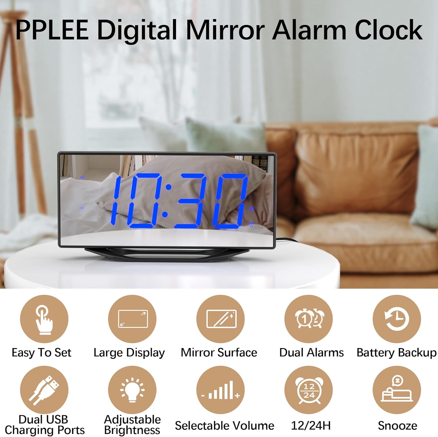 PPLEE 87 Digital LED Mirror Alarm Clock with 2 Alarms