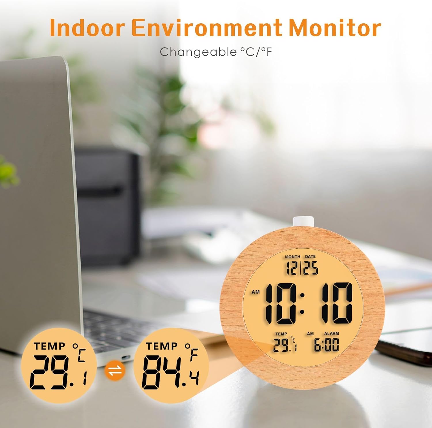 Plumeet Wooden Digital Alarm Clock with Nightlight