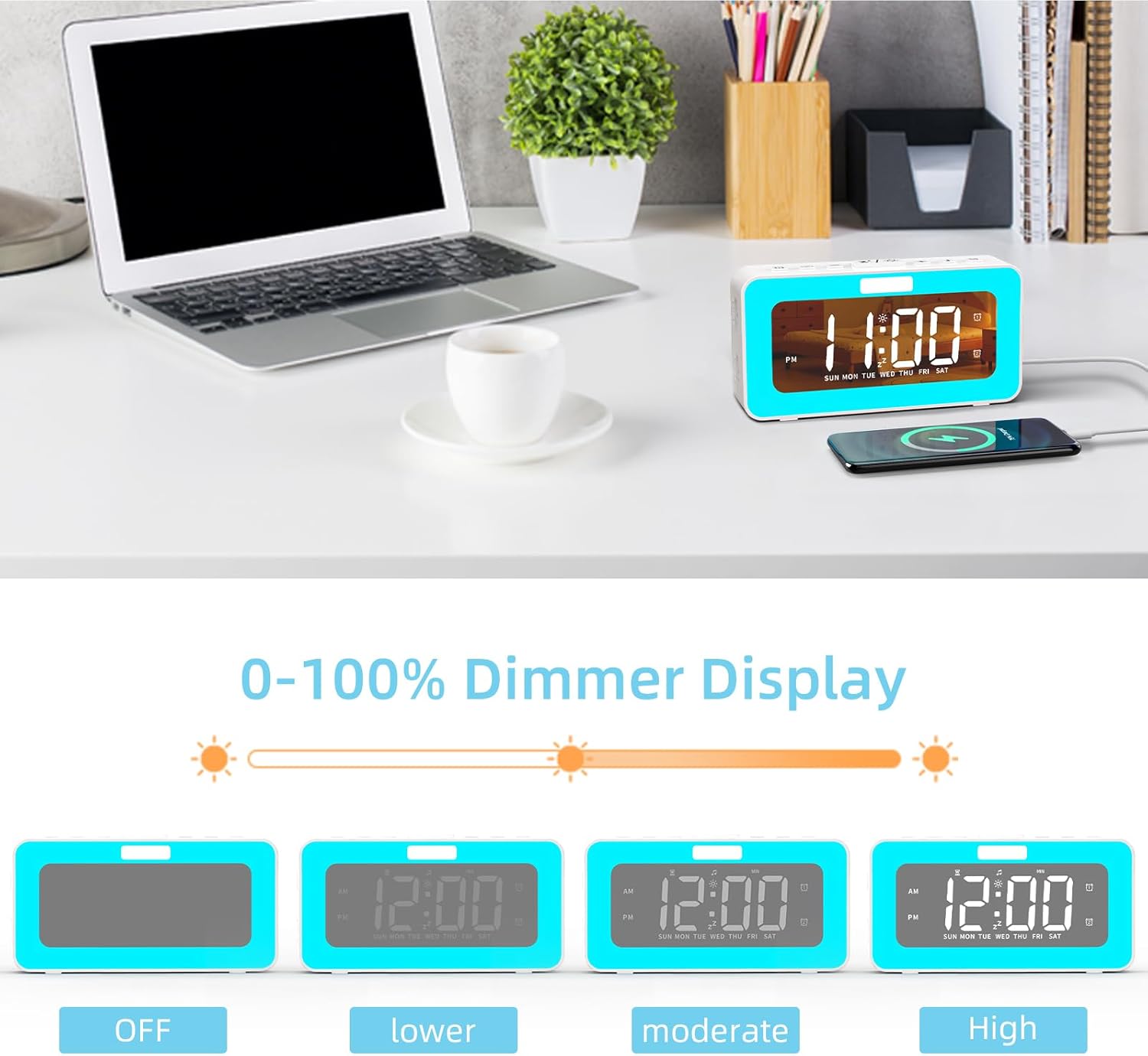 Cooluck Dual Alarm Clock with LED Night Lights and White Noise
