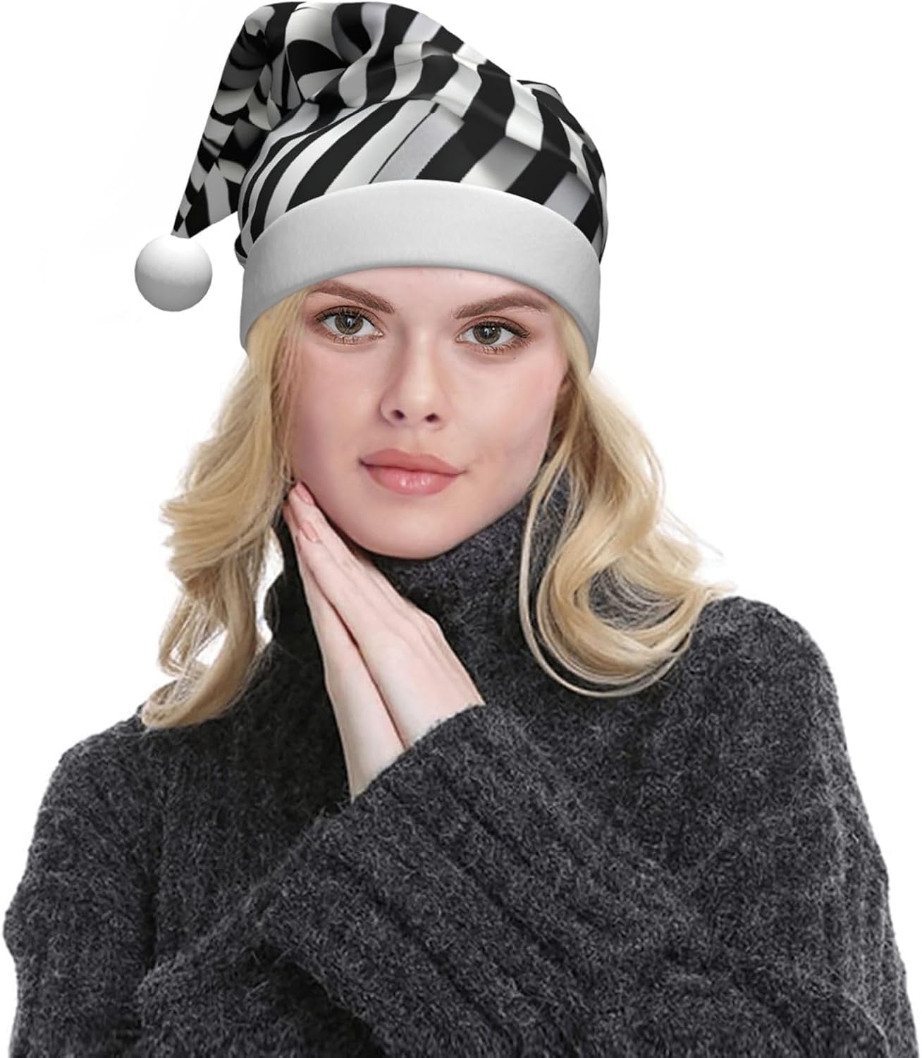 QINZHENG Zebra Print Santa Hat Personalized Velvet Plush Christmas Headwear