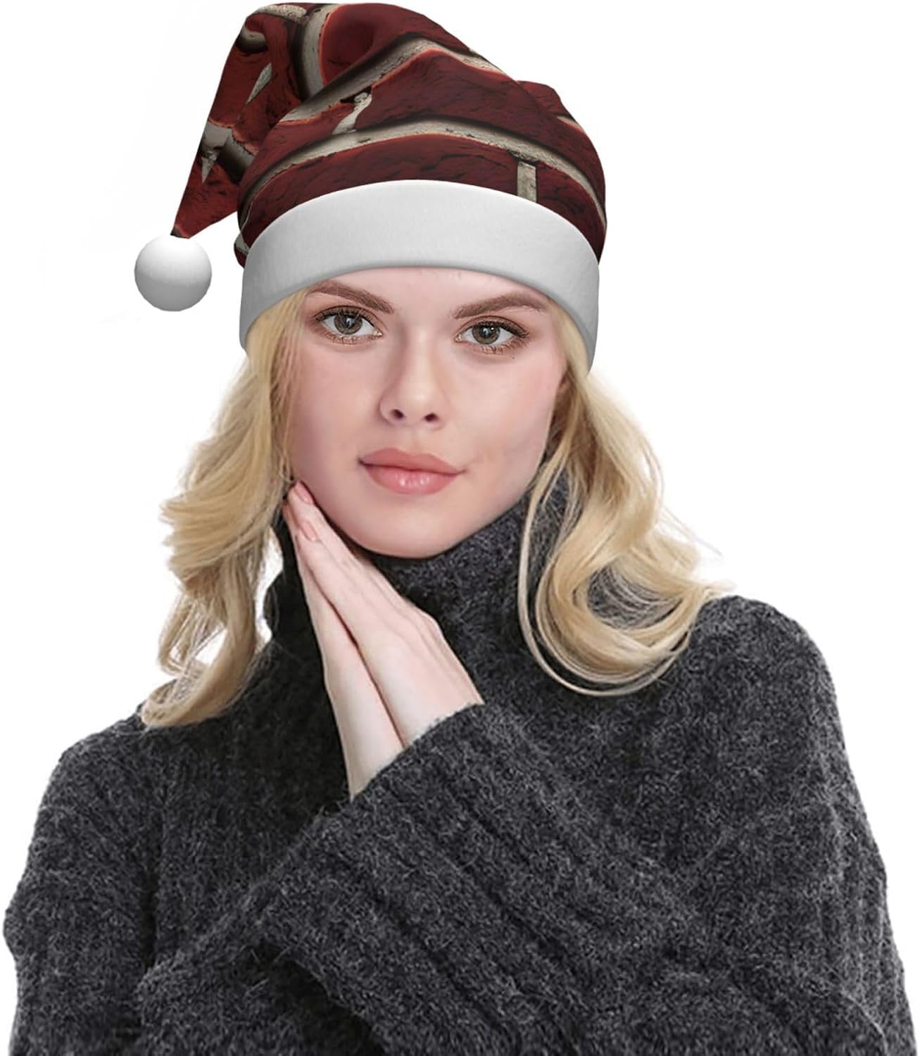 Personalized Santa Hat with Brick Red Stone Print