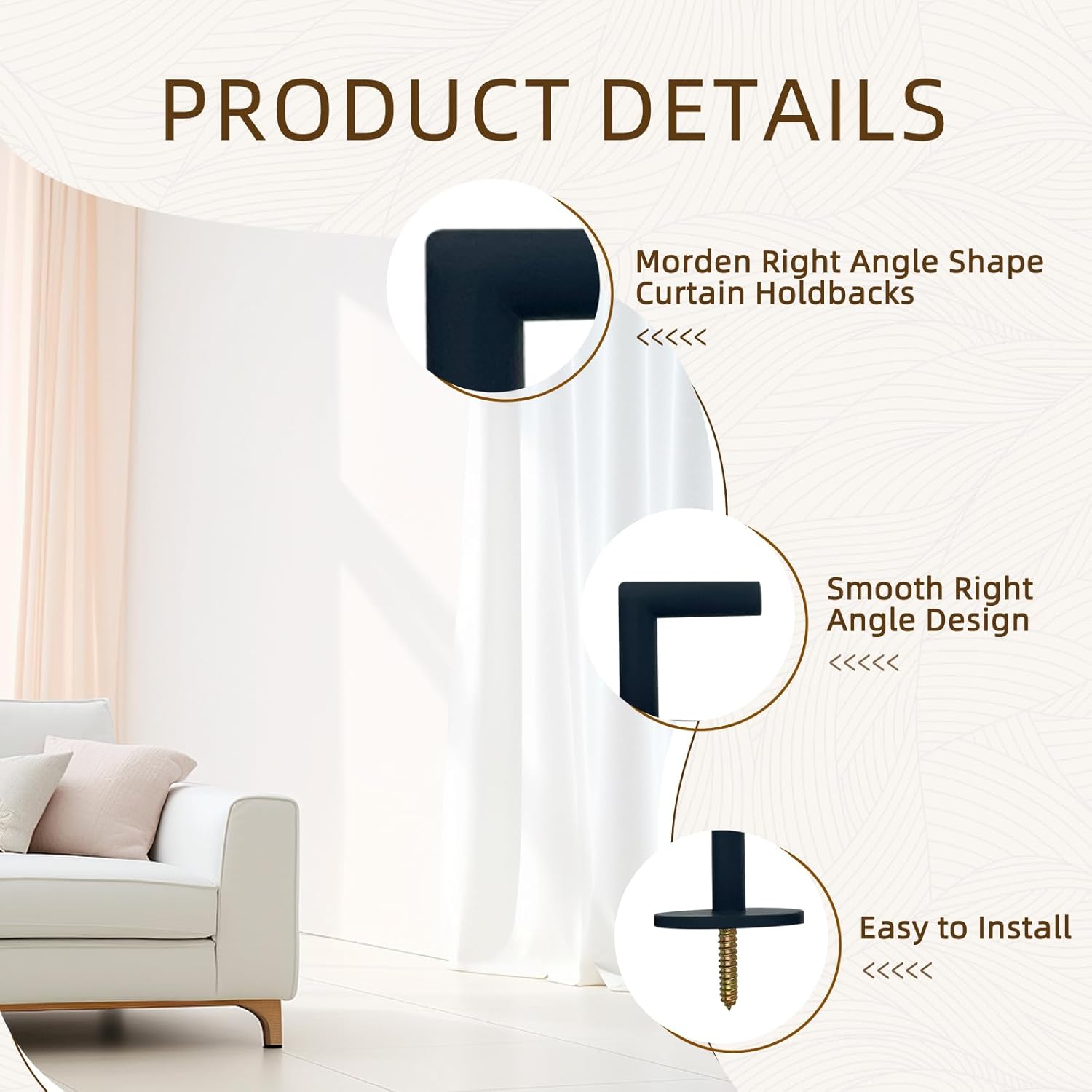 ARNORX L Shaped Curtain Holdbacks Set of 2 Black