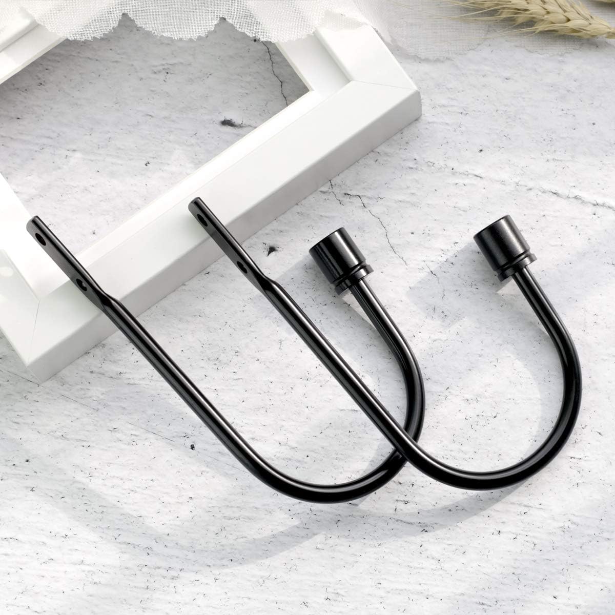 iLoft Metal Curtain Holdbacks U Shaped Hooks Wall Mounted Black 2pcs