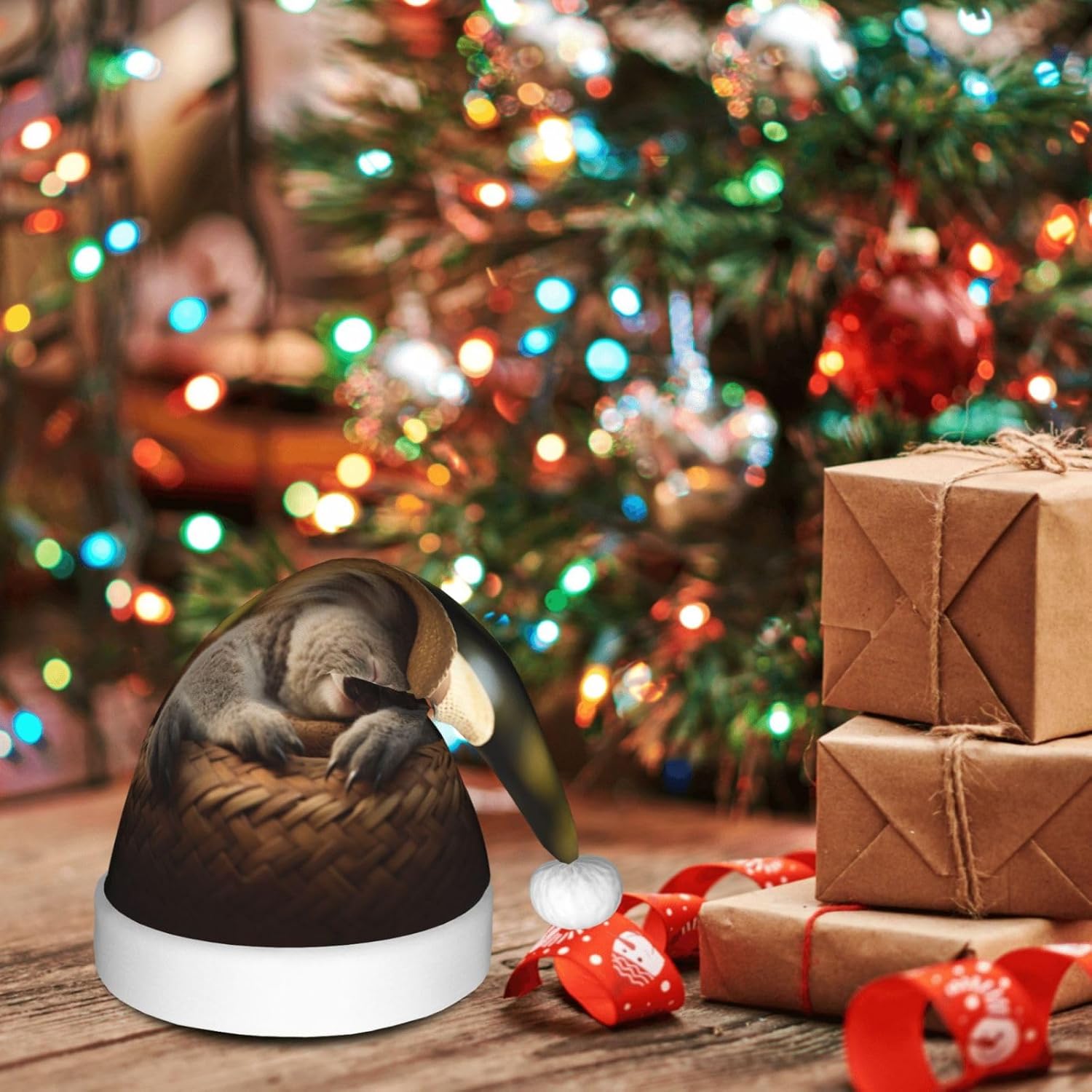 QINZHENG Personalized Santa Hat with Koala Print for Women