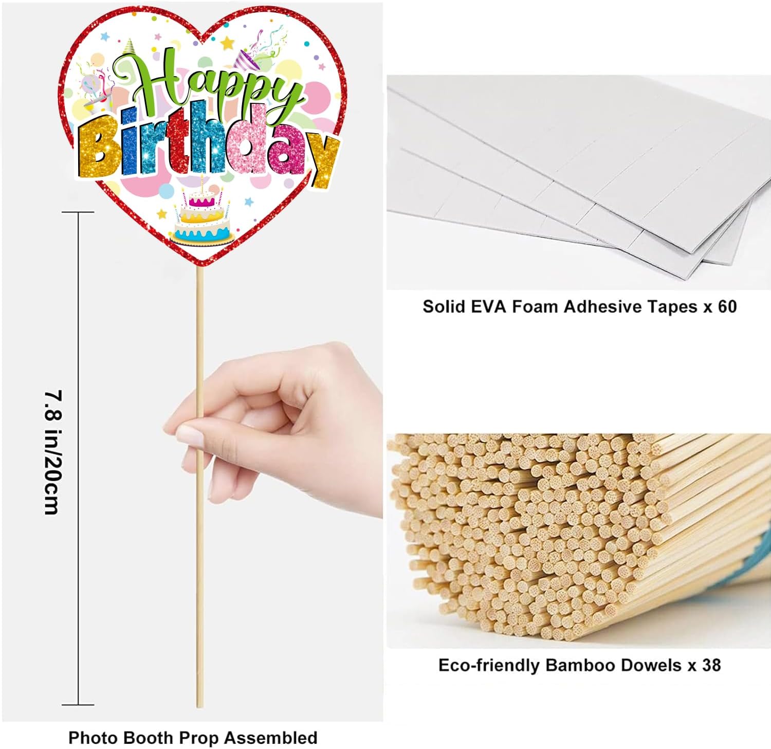 Duormal Colorful Birthday Photo Booth Props Kit