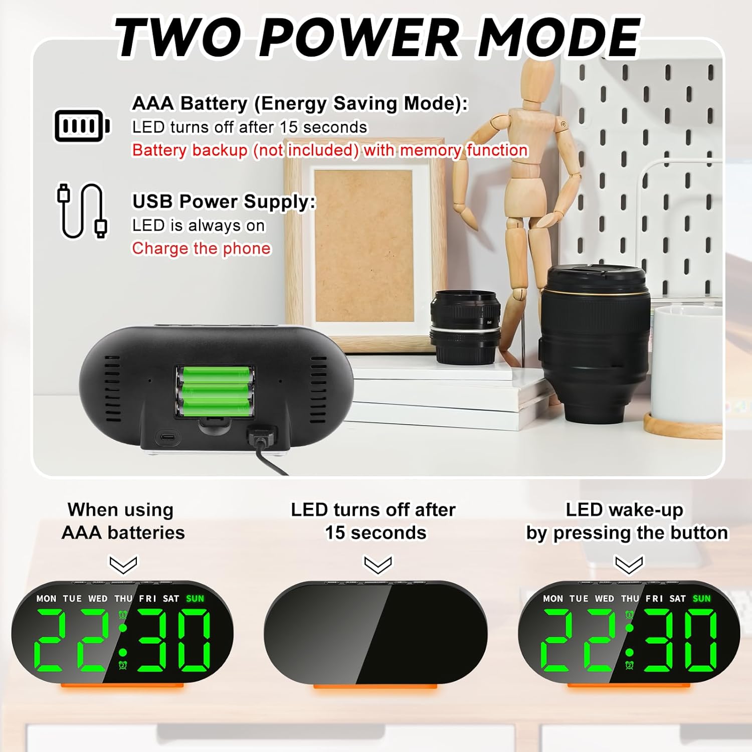 DTKID Digital Alarm Clock with Dual Alarms and Snooze