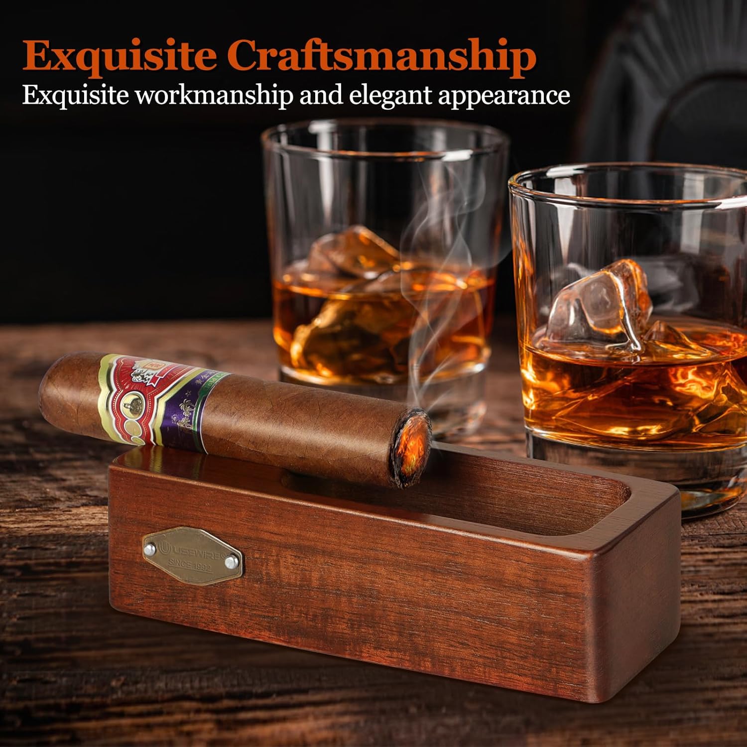 Usewire Wooden Cigar Ashtray with Holder