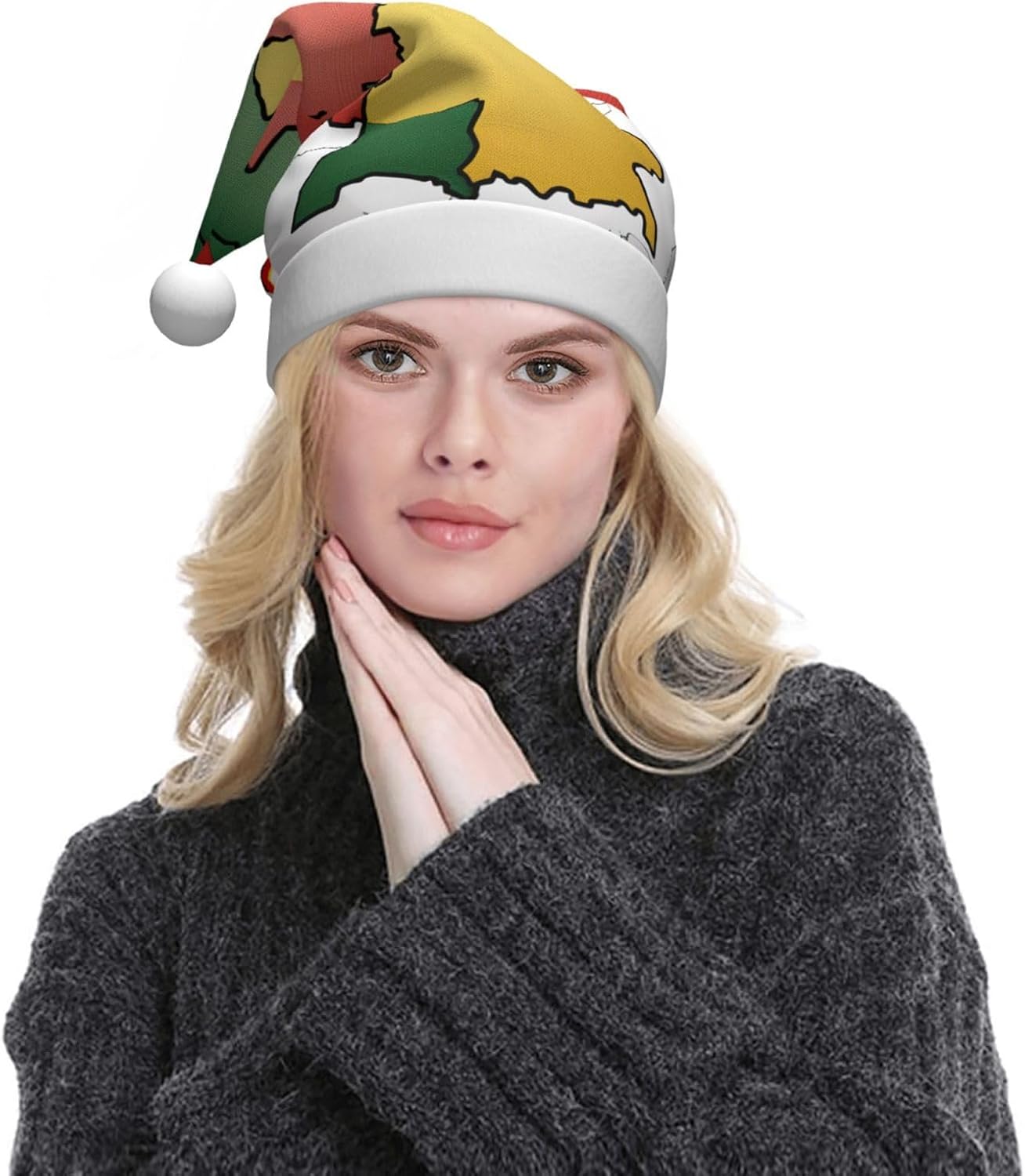 QINZHENG Abstract German Flag Santa Hat Velvet Plush Christmas Gift for Women